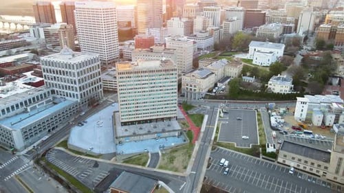 Downtown and State Capitol Building at Golden Hour in Richmond, Virginia (USA) | Aerial View Panning