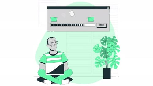 Illustrative Animation of File Transfer on Laptop with Progress Bar
