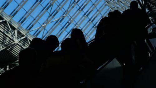Traveling Concept: Elevated Male and Female Travellers Group Flying with Transit Airline
