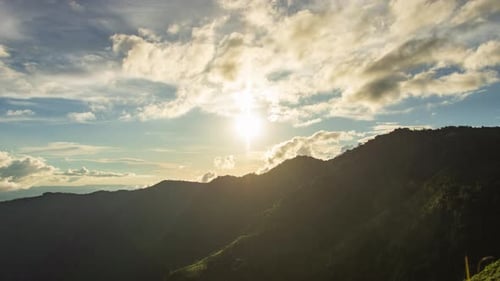 Timelapse fog on mountain and cloudy sky landscape, beautiful nature of forest and mountains