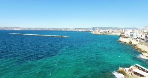 Aerial of France, Cote d'azur, Menton, old city houses and sea in French riviera