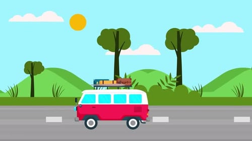 Adventure Car Travel Village Animation Background