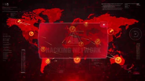 HACKING NETWORK Alert Warning Attack on Screen World Map