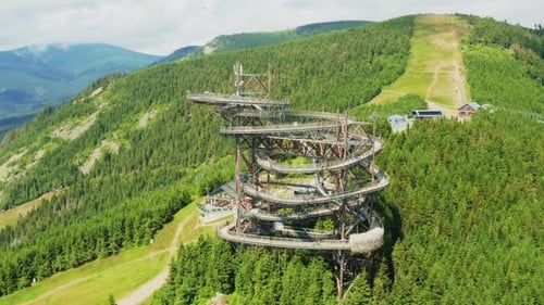 Attraction Sky Walk Tower at Footpath and Suspension Bridge