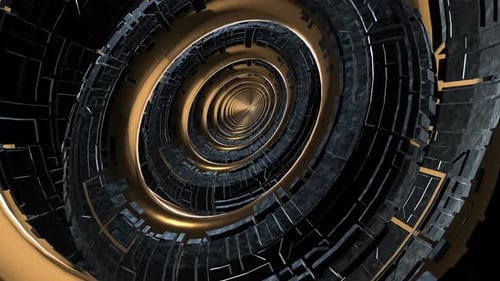 3d Animation Flying through the futuristic metallic Chromatic tunnel Abstract 4k stock video