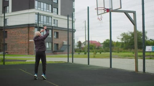 Basketball Outdoor Practice Urban Court Training Session Athletic Individual Repeatedly Practicing