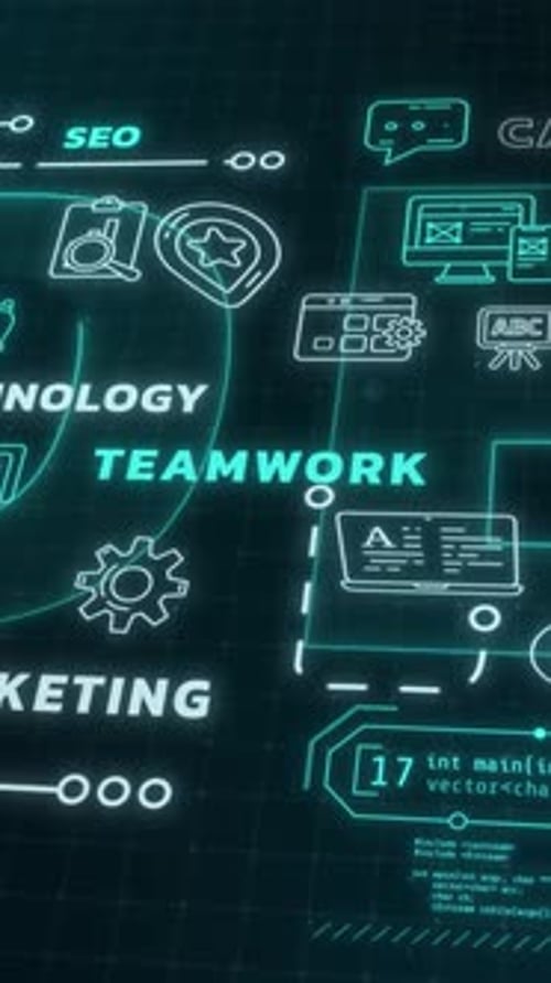 Animated Futuristic Digital Business and Technology Icons Network