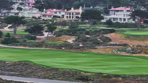 Aerial View of Bunkers Sand in Golf Court with Putting Green Grass