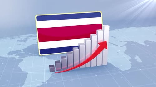 Costa Rica Flag With Increasing Bar Chart Graph And Arrow Red