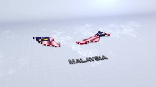 Animated 3D Map of Malaysia with Flag Texture and Text