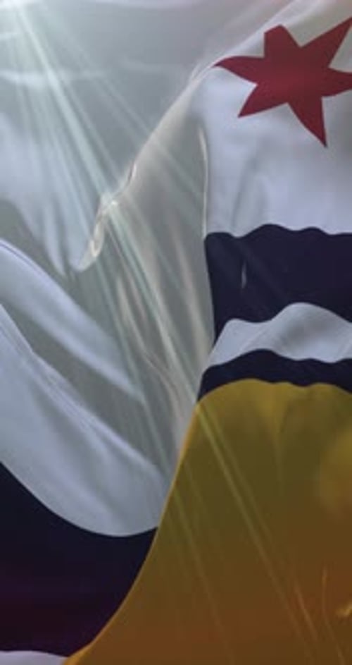 Dynamic Vertical Waving Flag with Red Star and White Stripes