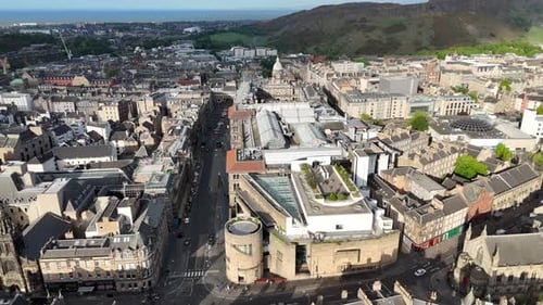 Aerial footage of National Museum of Scotland in Edinburgh, Scotland