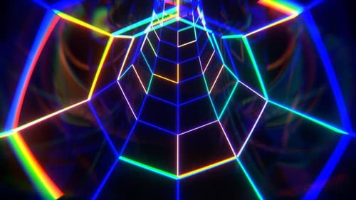 Blue Turquoise And Orange Neon Octagonal Torus Tunnel Background VJ Loop l 4K
