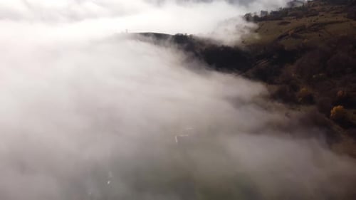 Aerial Drone View of Fog and a Cloud Inversion in Arural Valley