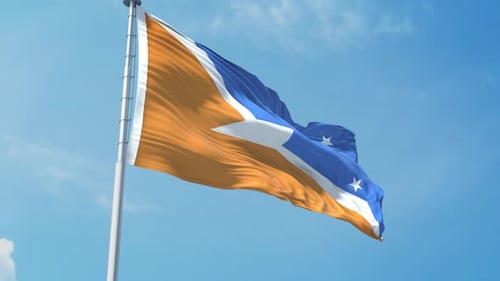 Realistic Waving Flag Animation on Pole with Blue Sky