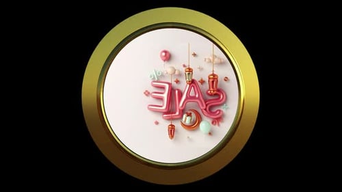 Ramadan Eid Sale 3D Balloon Text in Golden Rotating Frame