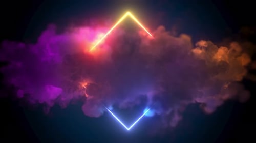 Neon colorful square and cloud 4K