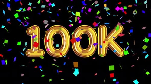 Golden 100K Milestone Celebration with Falling Confetti