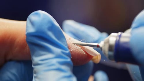 Close-up of Manicurist Filing a Nail