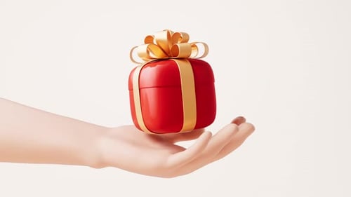 Loop animation of cartoon gift box in a hand