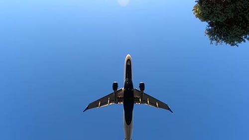 Avion à réaction atterrissant en silhouette. Tir de suivi