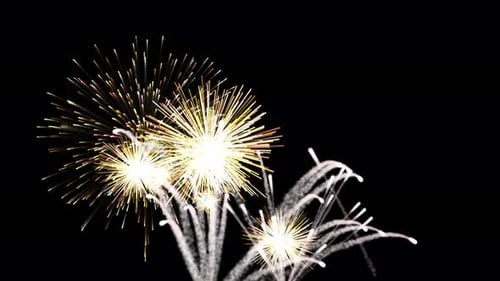 Realistic Fireworks On Alpha Channel Background, Firework At Nigh In The Sky Celebration Background,