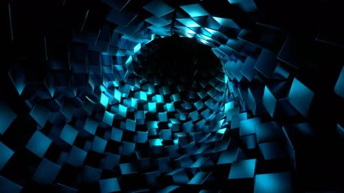 Tunnel With Blue Cubes Background Vj Loop In 4K
