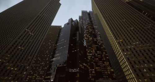 Modern Corporate City Skyscrapers Upward Cinematic Pan