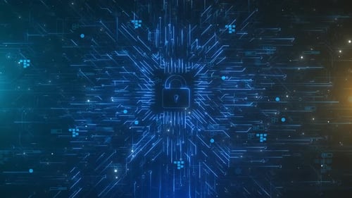 Cyber Security Information Protection Digital Lock Protecting Network Data. Blockchain Crypto Global