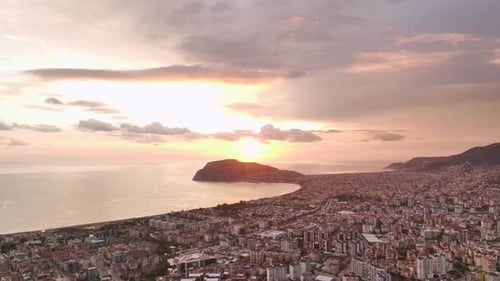 Aerial View Turkish Horizon at Dusk Pink Clouds Spread Across the Sky