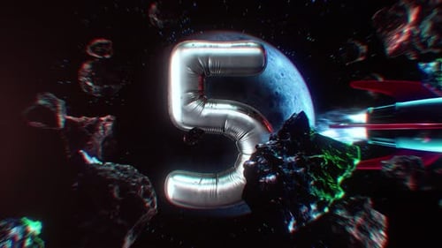 Retro Rocket Space Countdown Nummer 5