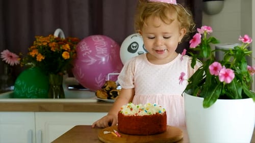 Little Girl Celebrates Birthday With Cake