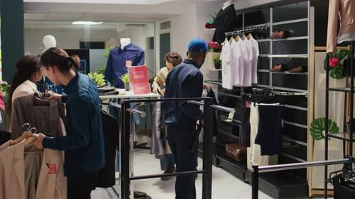 Clothing Store Shoppers During a Retail Sale Event