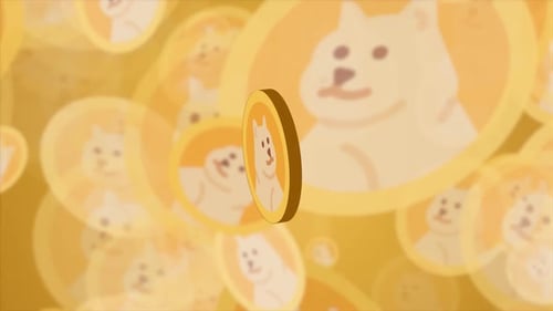 Dogecoin 3d Logo Animation With Gradient Abstract Background V2
