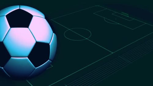 Futuristic Soccer Ball Rotating on Glowing Football Field