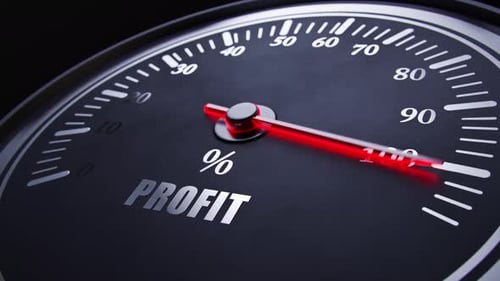 Profit Gauge Needle Rising to 100 Percent for Business Success