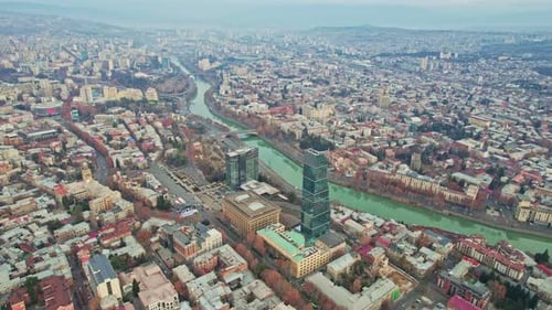 Drone Flies Above Tbilisi Georgia
