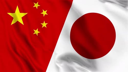 Waving Flags of China and Japan Loop