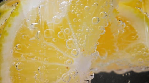 Lemon Slices in Sparkling Water Close-Up