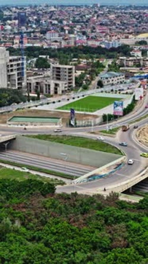 Aerial view of urban landscape and roads in Accra, Ghana