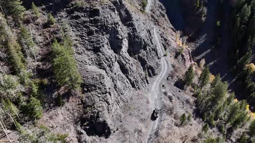 Aerial view of rocky mountain road, United States.