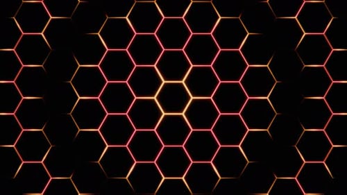 Animated Futuristic Hexagon Grid with Glowing Neon Lines