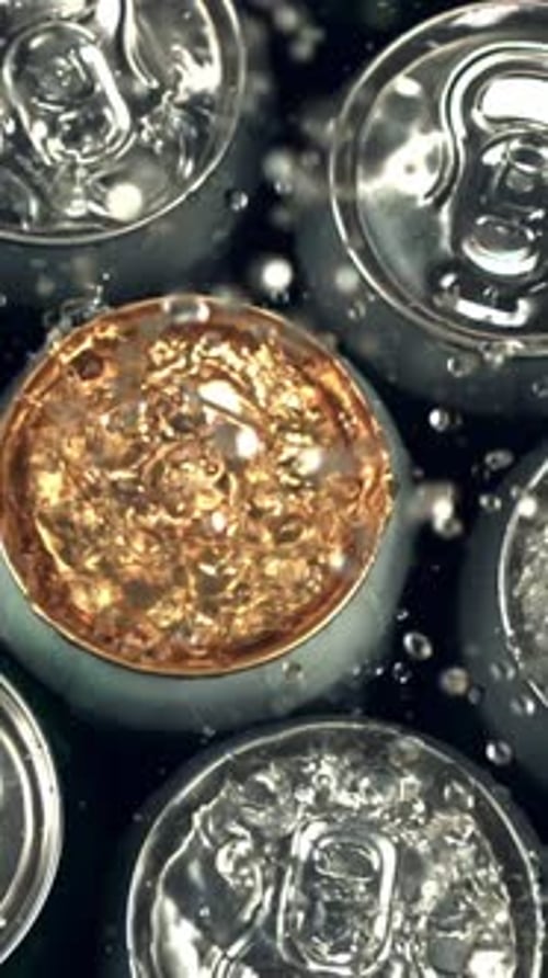 Super Slow Motion on Tin Cans with Beer Drops Water Filmed on a Highspeed Camera at 1000 Fps