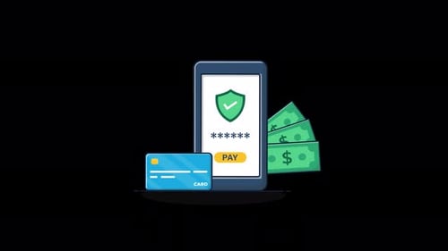 Secure Online Payment with Flat Design Phone and Credit Card