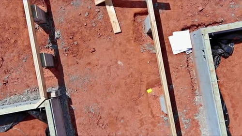 A Foundation of Cement Blocks Has Been Constructed at Construction Site to Support Wall of House