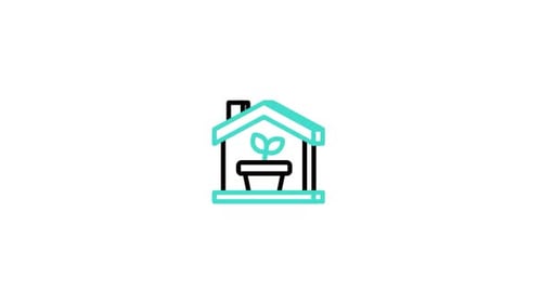 Flat Design House Icon with Growing Plant Animation