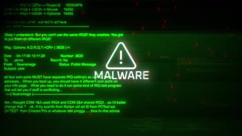Malware Attentions Screen Motion On Abstract Technology Background Green Color