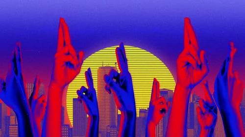 Fingers Crossed Hands Retro Abstract Background