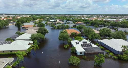 Flooded Suburban Neighborhood After a Storm
