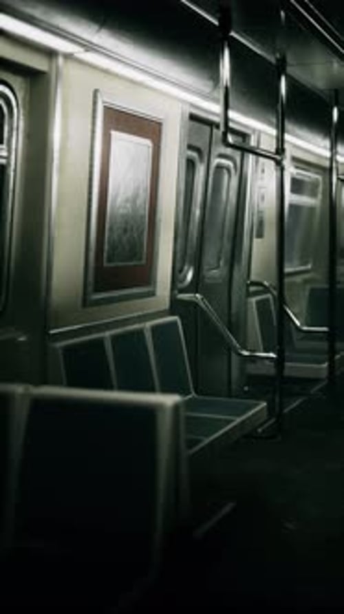 Vertical Empty Metal Subway Train in Urban Chicago